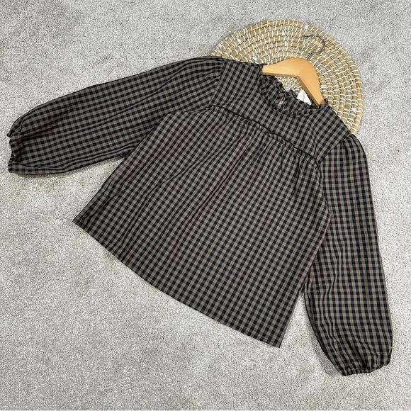 NWOT J. Crew Crewcuts Girls Puff-Sleeve Flannel Top Blouse Cotton Blend L(10-11) - Picture 3 of 16